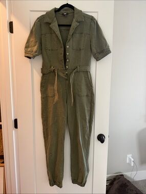 PAIGE Olive Utility Short-Sleeve Tie-Waist Jumpsuit